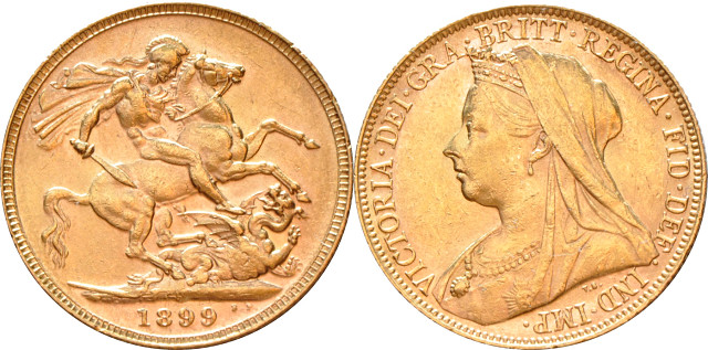 Золотая монета Великобритании - "Соверен".1899 г.в.
