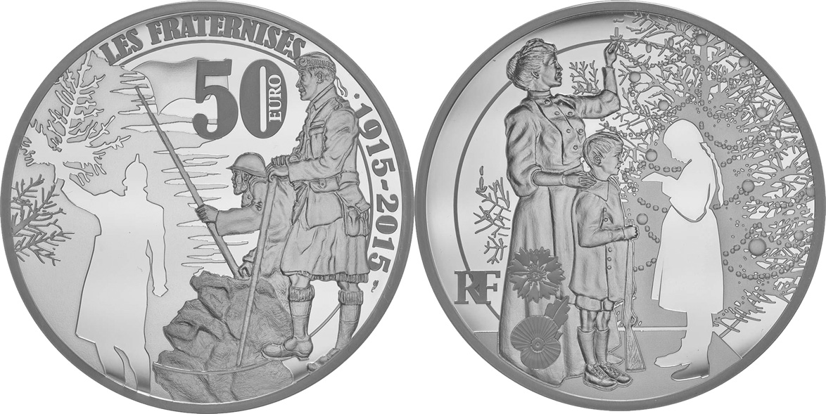 50 евро 2015, рождественское перемирие (серебро) [proof]