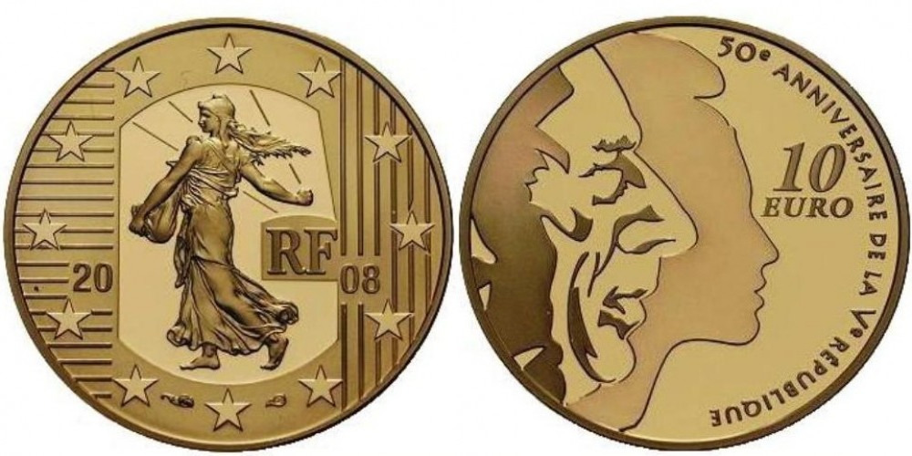 Золотая монета Франции - "Сеятельница", 2008 г.в.